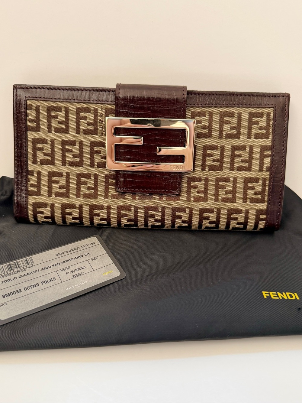 NWT Fendi Vintage FF Logo Zucchino Continental Wallet Brown (Unused/Pristine)